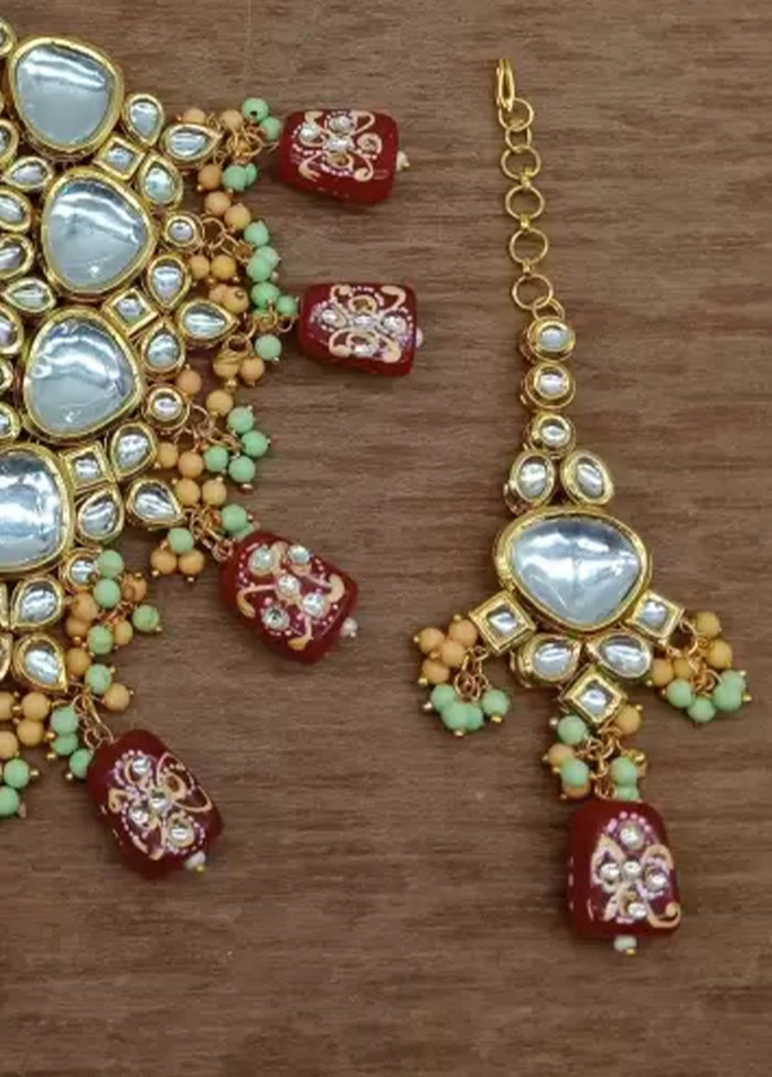 Golden Kundan Work Alloy Necklace Set