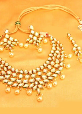 Golden Kundan Work Alloy Necklace Set - Indian Silk House Agencies