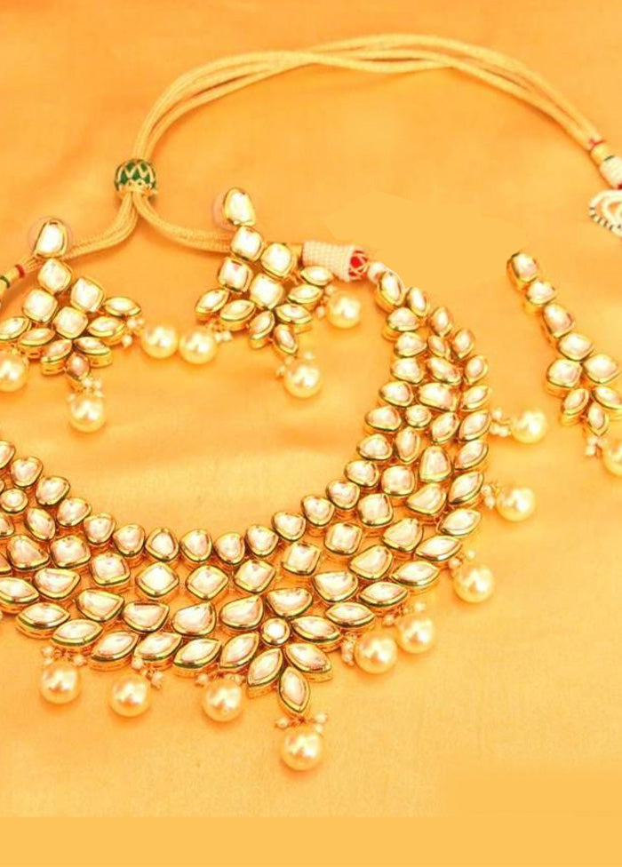 Golden Kundan Work Alloy Necklace Set - Indian Silk House Agencies