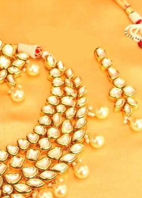 Golden Kundan Work Alloy Necklace Set - Indian Silk House Agencies