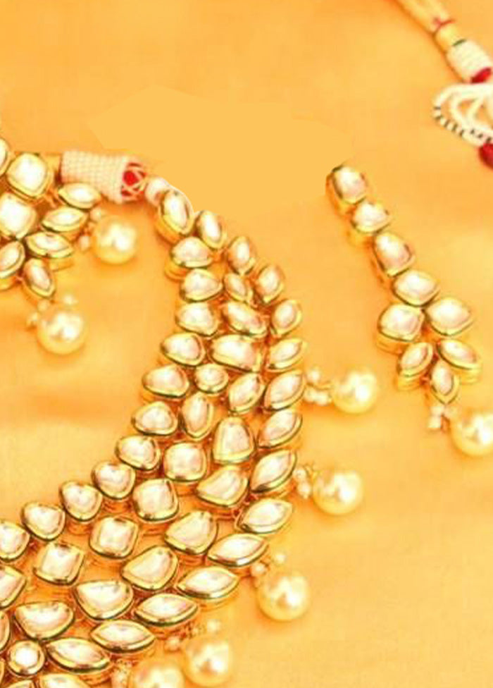 Golden Kundan Work Alloy Necklace Set - Indian Silk House Agencies