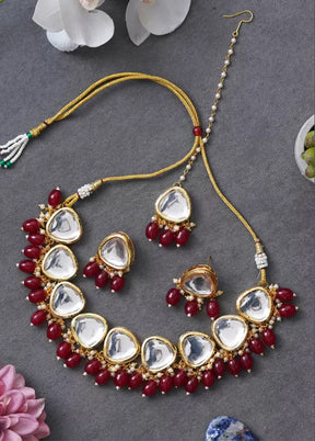 Golden Kundan Work Alloy Necklace Set