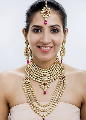 Hand Crafted Base Metal Alloy Gold Plated Kundan Stone Studded Jewellery Sets - Indian Silk House Agencies