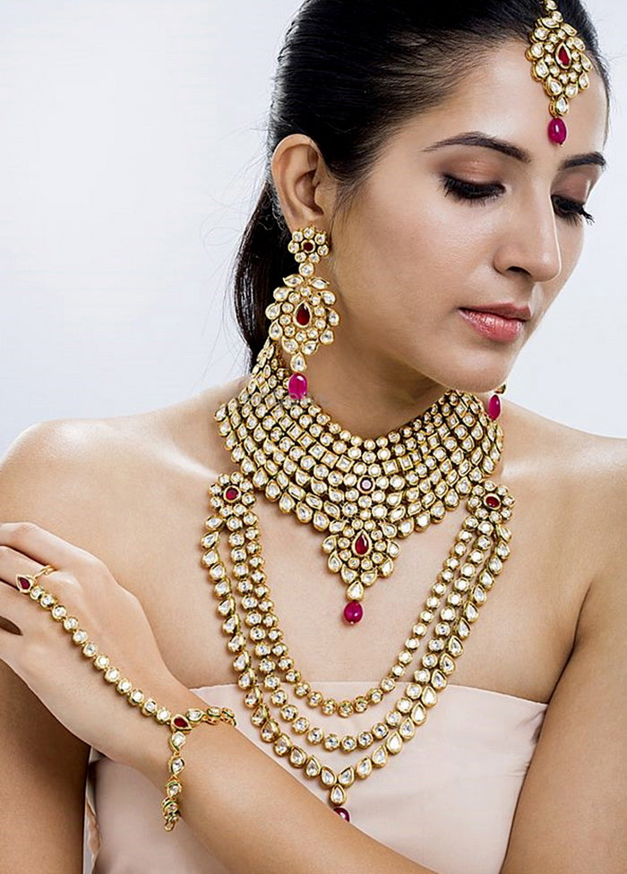 Hand Crafted Base Metal Alloy Gold Plated Kundan Stone Studded Jewellery Sets - Indian Silk House Agencies