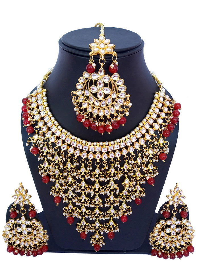 Hand Crafted Base Metal Alloy Gold Plated Kundan Stone Studded Jewellery Sets - Indian Silk House Agencies