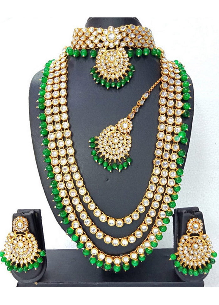 Hand Crafted Base Metal Alloy Gold Plated Kundan Stone Studded Jewellery Sets - Indian Silk House Agencies