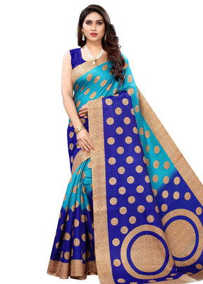 Blue Spun Silk Woven Saree With Blouse Piece - Indian Silk House Agencies