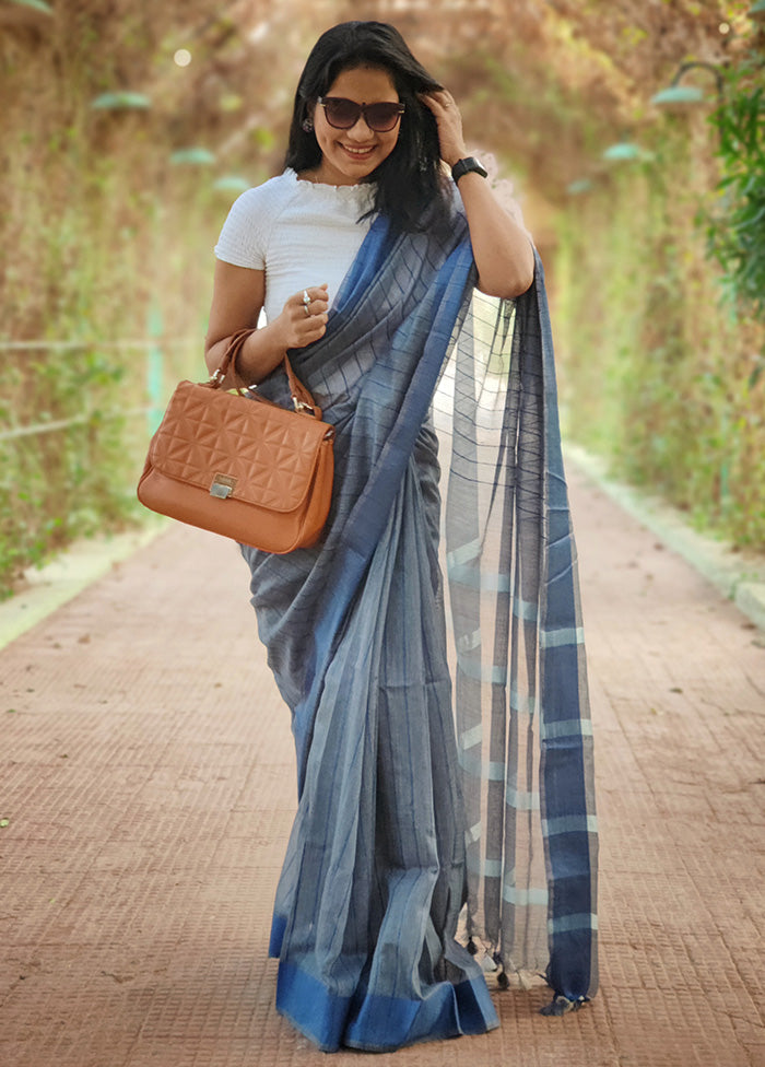 Blue Spun Silk Saree With Blouse Piece - Indian Silk House Agencies