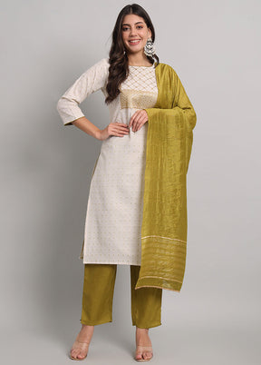 3 Pc White Readymade Cotton Suit Set - Indian Silk House Agencies