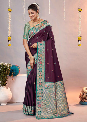 Maroon Katan Silk Saree With Blouse Piece