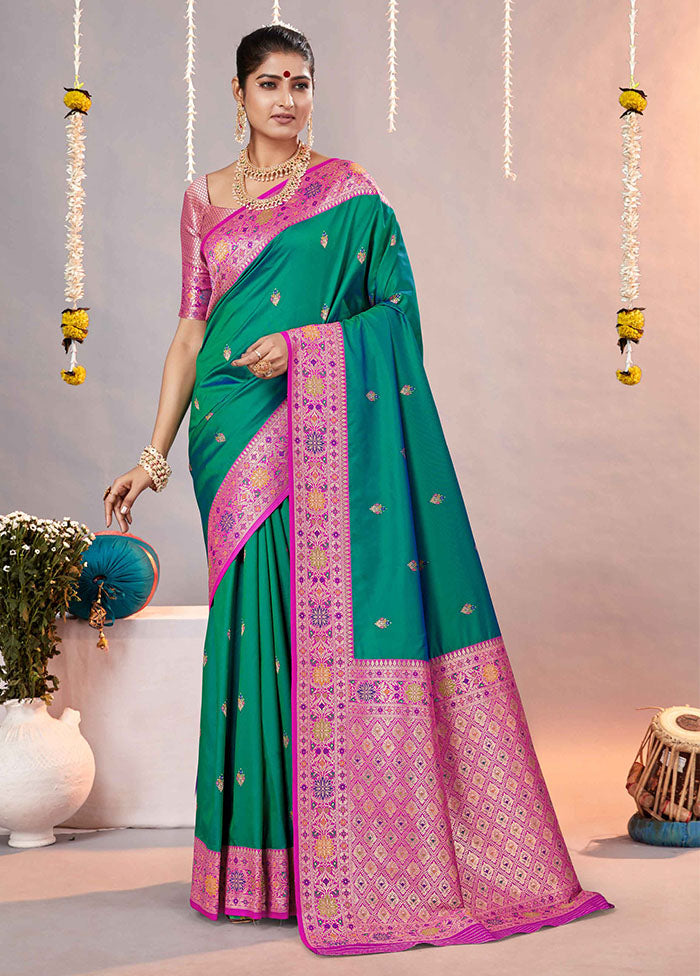 Green Katan Silk Saree With Blouse Piece