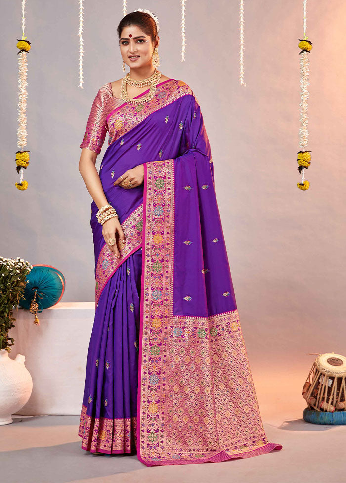 Purple Katan Silk Saree With Blouse Piece