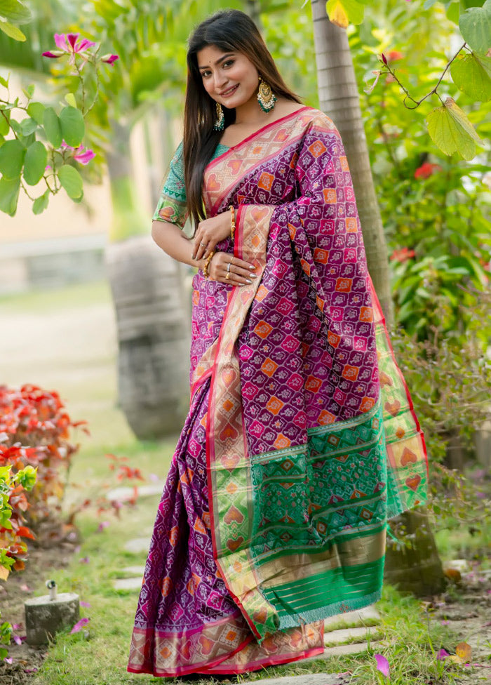 Wine Banarasi Silk Saree With Blouse Piece