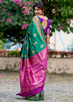 Green Banarasi Silk Saree With Blouse Piece