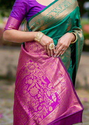 Green Banarasi Silk Saree With Blouse Piece