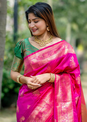 Pink Banarasi Silk Saree With Blouse Piece