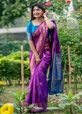 Purple Banarasi Silk Saree With Blouse Piece