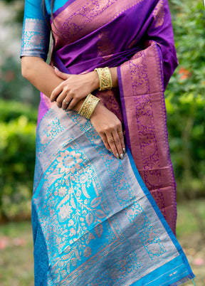 Purple Banarasi Silk Saree With Blouse Piece