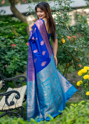 Royal Blue Banarasi Silk Saree With Blouse Piece