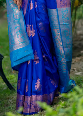 Royal Blue Banarasi Silk Saree With Blouse Piece