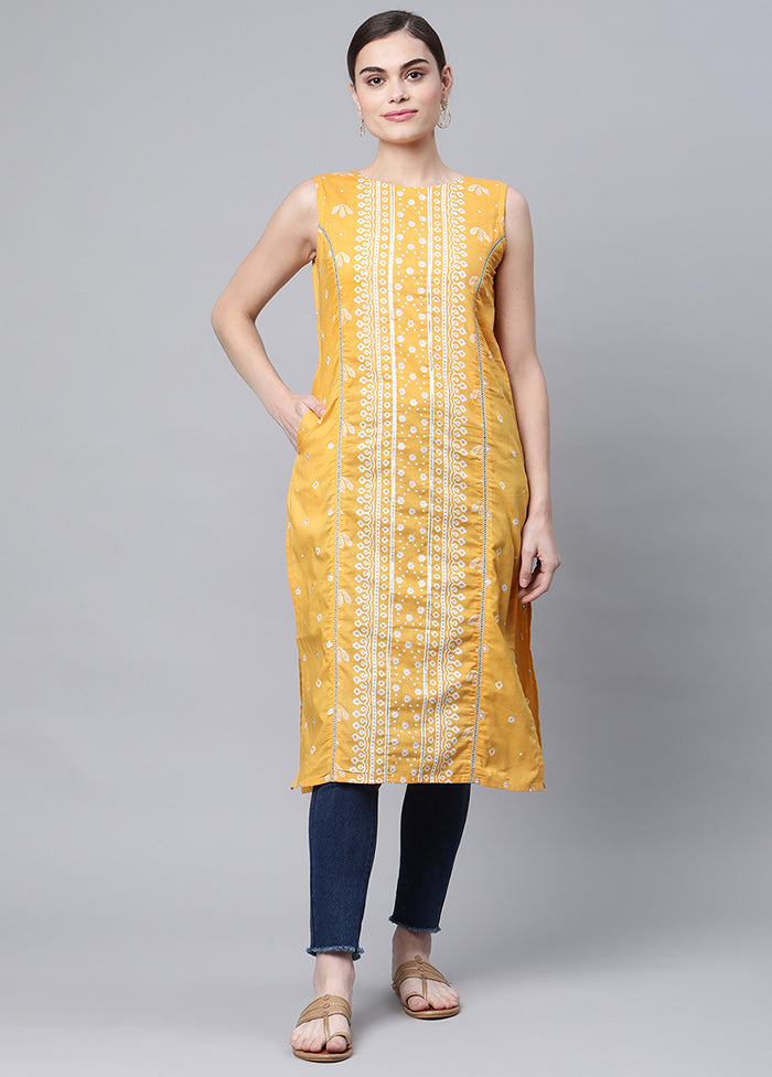 Mustard Readymade Cotton Printed Kurti VDKSH210461 - Indian Silk House Agencies