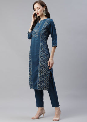 Teal Blue Straight Rayon Foil Print Kurti VDKSH300442 - Indian Silk House Agencies