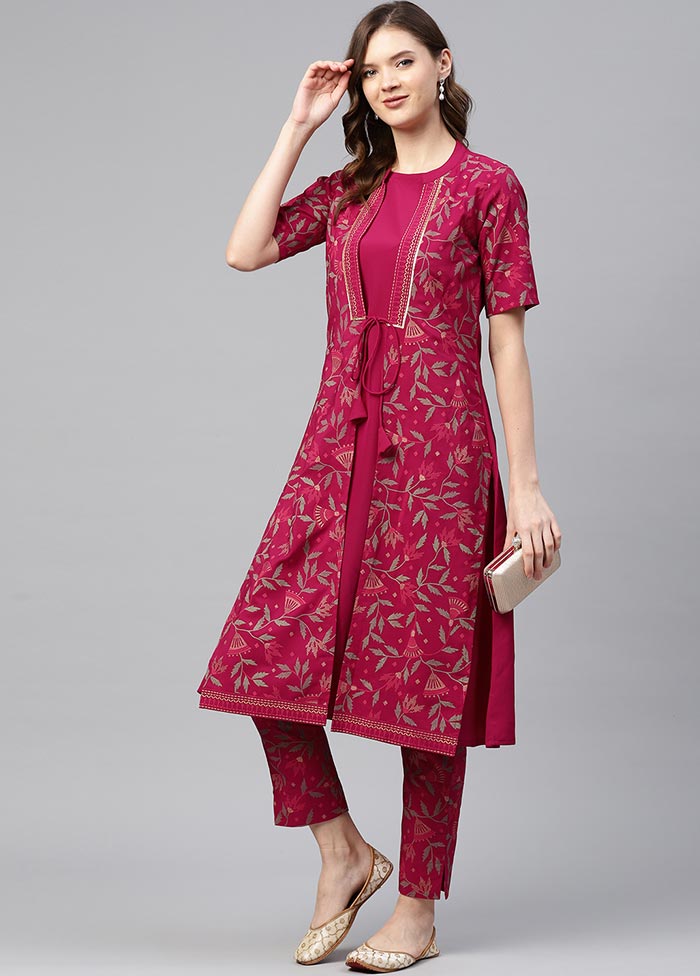 Dark Pink Silk Kurti With Foil Printed Work VDKSH100542 - Indian Silk House Agencies