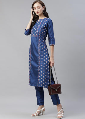 Blue Silk Kurti With Foil Printed Work VDKSH100543 - Indian Silk House Agencies