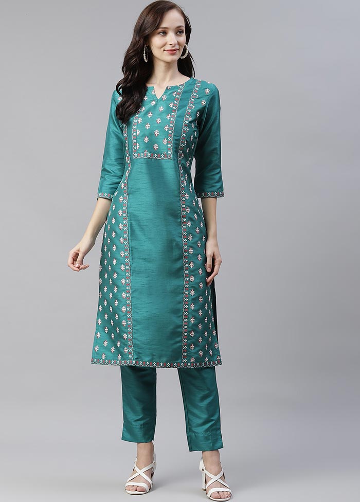 Ocean Blue Silk Kurti With Foil Printed Work VDKSH100544 - Indian Silk House Agencies