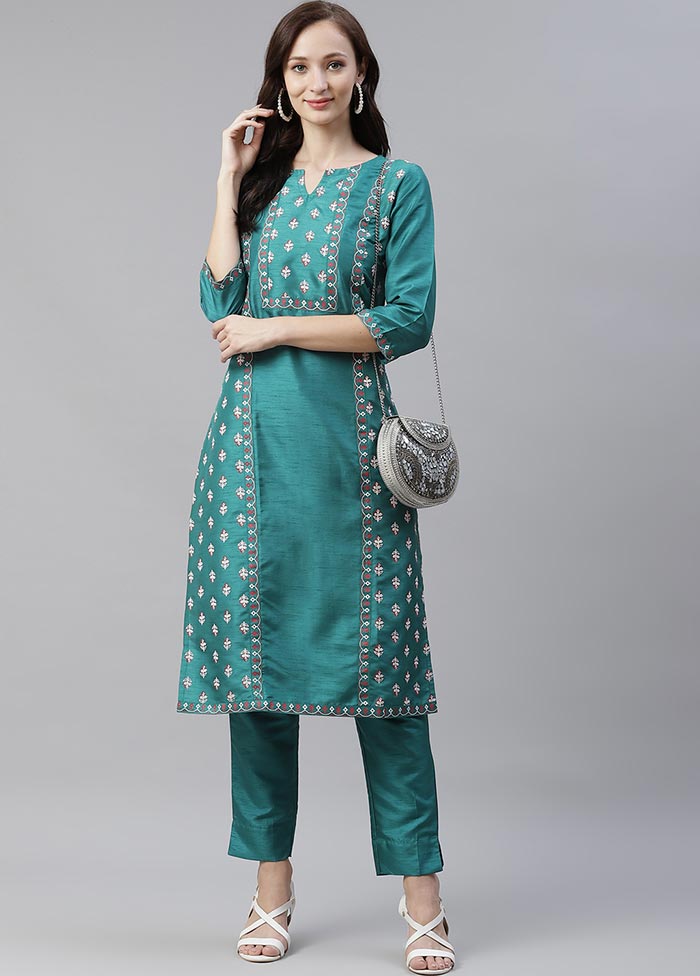 Ocean Blue Silk Kurti With Foil Printed Work VDKSH100544 - Indian Silk House Agencies