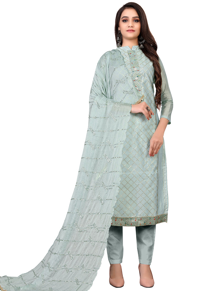 3 Pc Grey Cotton Unstitched Salwar Suit Set With Dupatta VDKSH140534 - Indian Silk House Agencies