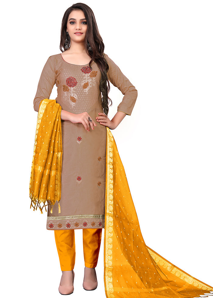 3 Pc Brown Cotton Unstitched Salwar Suit Set With Dupatta VDKSH140541 - Indian Silk House Agencies