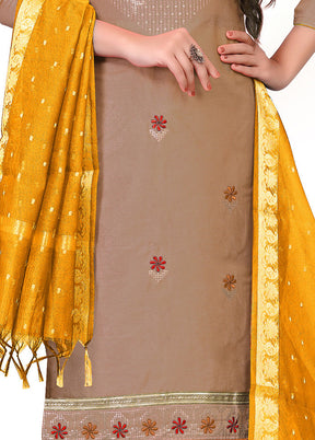 3 Pc Brown Cotton Unstitched Salwar Suit Set With Dupatta VDKSH140541 - Indian Silk House Agencies