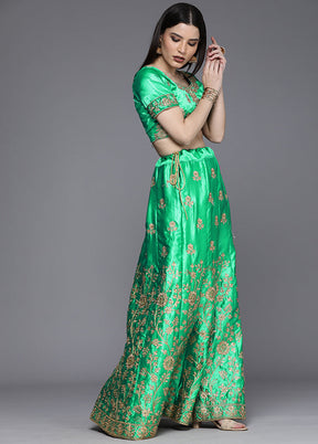 Green And Red Semi Stitched Silk Lehenga Set With Blouse Piece And Dupatta - Indian Silk House Agencies