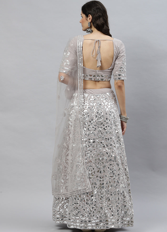 Grey Semi Stitched Georgette Lehenga Set With Blouse Piece And Dupatta - Indian Silk House Agencies