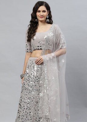 Grey Semi Stitched Georgette Lehenga Set With Blouse Piece And Dupatta - Indian Silk House Agencies