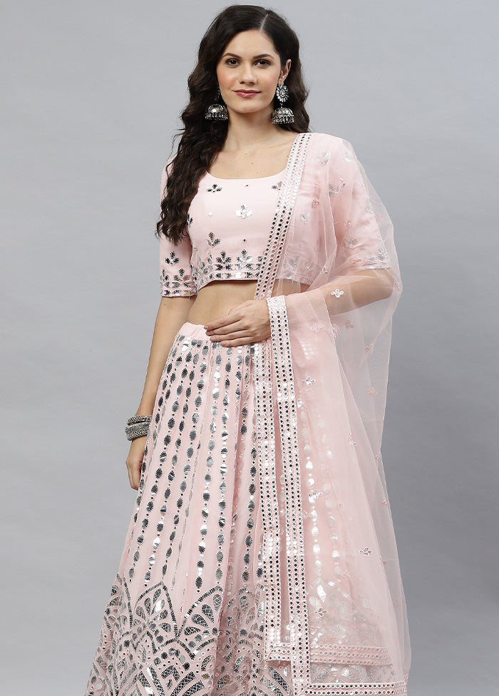 Pastel Pink Semi Stitched Georgette Lehenga Set With Blouse Piece And Dupatta - Indian Silk House Agencies