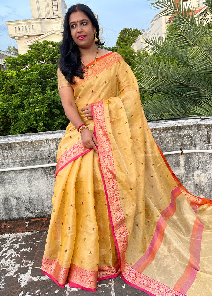 Yellow Embroidered Spun Silk Saree With Blouse Piece - Indian Silk House Agencies