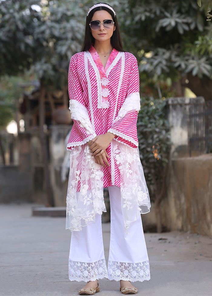 3 Pc Pink Readymade Cotton Suit Set - Indian Silk House Agencies