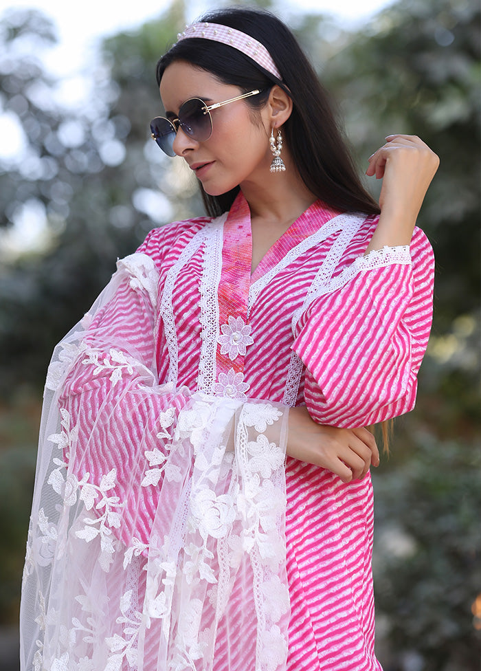 3 Pc Pink Readymade Cotton Suit Set - Indian Silk House Agencies