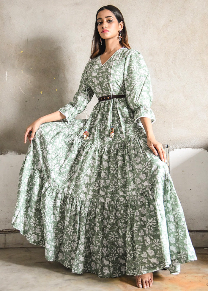 Green Readymade Cotton Indian Dress - Indian Silk House Agencies