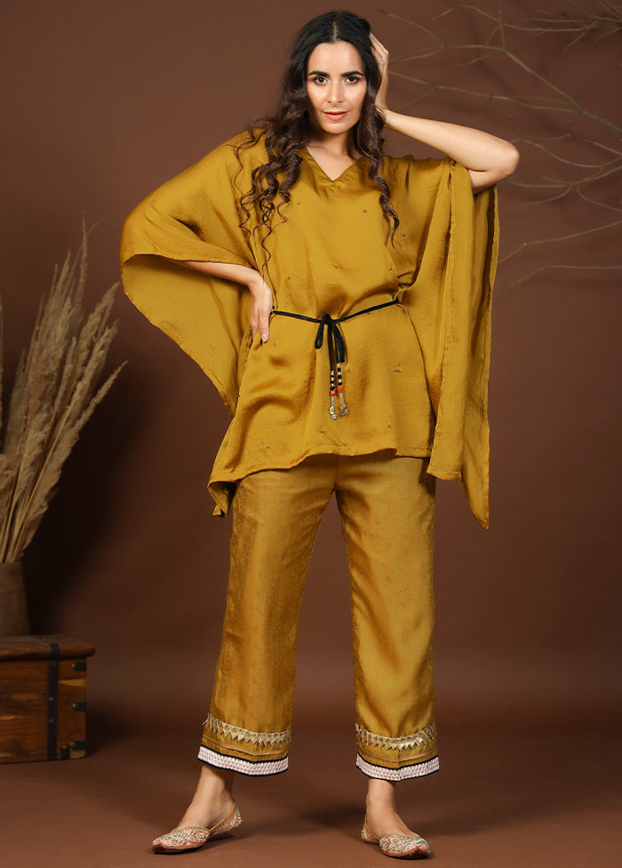 2 Pc Golden Readymade Silk Kaftan Set - Indian Silk House Agencies