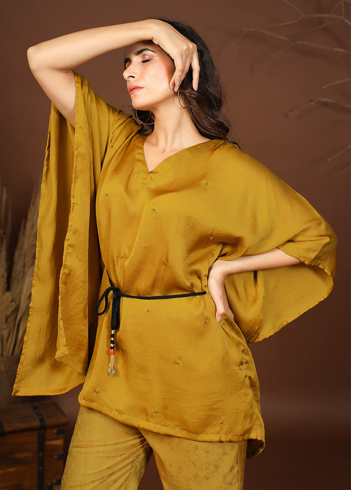 2 Pc Golden Readymade Silk Kaftan Set - Indian Silk House Agencies