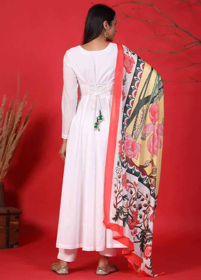 3 Pc White Readymade Cotton Suit Set - Indian Silk House Agencies