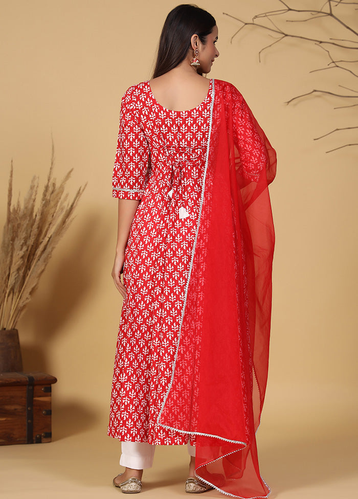 3 Pc Red Readymade Cotton Suit Set - Indian Silk House Agencies