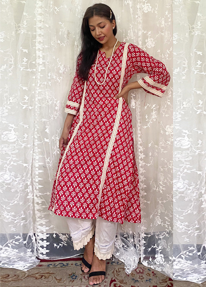 2 Pc Red Readymade Cotton Kurti Set - Indian Silk House Agencies