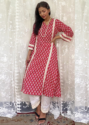 2 Pc Red Readymade Cotton Kurti Set - Indian Silk House Agencies