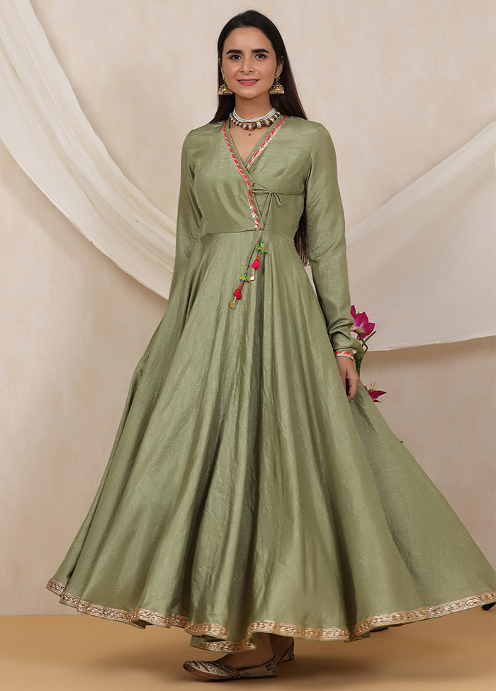 Olive Green Readymade Polyester Indian Dress - Indian Silk House Agencies