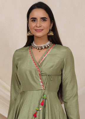 Olive Green Readymade Polyester Indian Dress - Indian Silk House Agencies