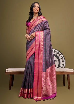 Grey Dupion Silk Saree With Blouse Piece